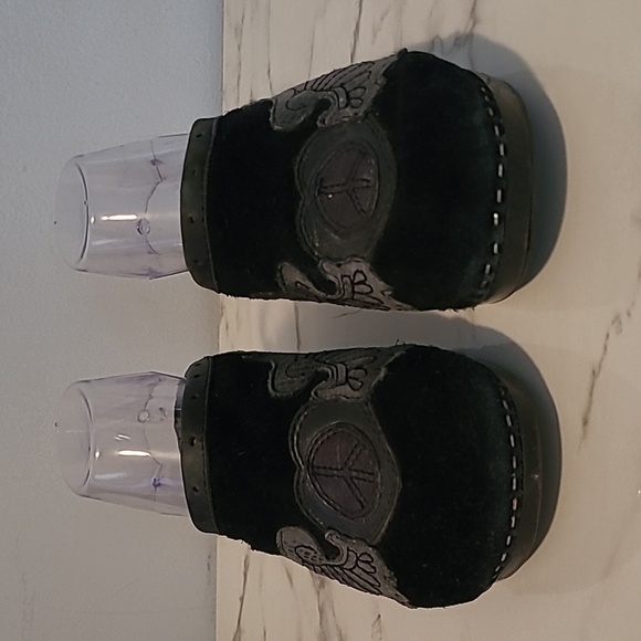 Lucky Brand Vintage Y2K Black Gray Leather Suede Mules Peace Wings Retro Wmns 7 - Picture 3 of 16